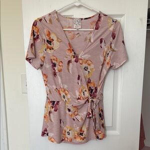 Floral Wrap Top - Pink and Orange